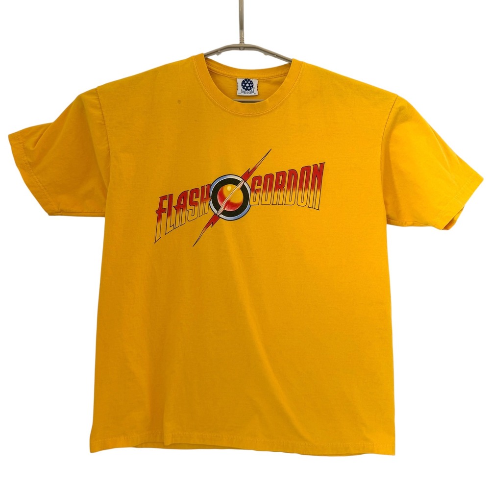 VTG Flash Gordon Starworld T-Shirt XL Fit L Yellow Sci-Fi Movie Tee  RARE READ